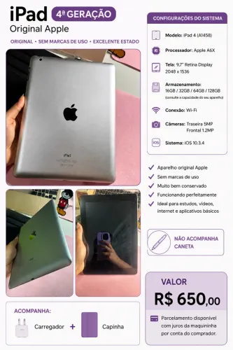 iPad 4? geração, perfeito estado!