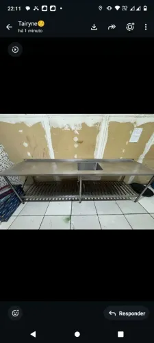 Bancada inox 3 metros com pia e prateleira 