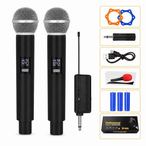 Microfone profissional duplo recarregável com cabo tipo C 