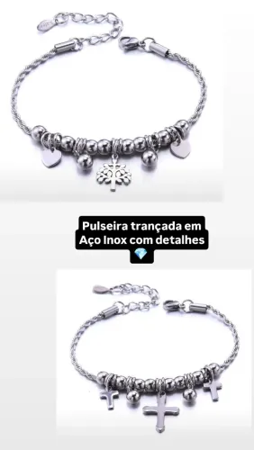 Pulseira estilo Pandora com berloques em aço inoxidável