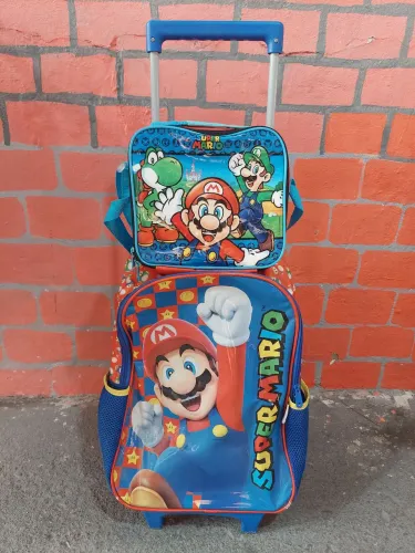 Kit Mochila de Rodinhas e Lancheira Térmica Super Mario<br><br>