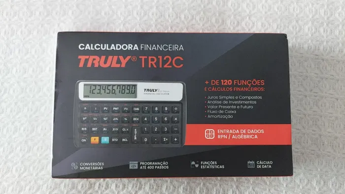 Calculadora financeira TR12C (estilo HP12C) usada uma vez