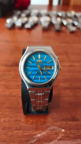 Relógio Orient Automático Vintage Azul Metálico - Persiana - Quadrado 
