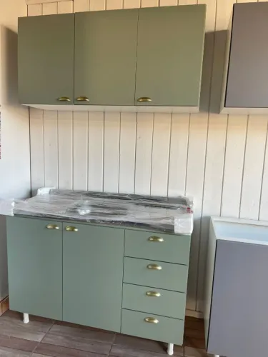 Móveis Cozinha Pia com Balcão, armário aéreo e pia inox - Verde- Parcelo cartão