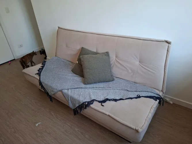 Sofá-Cama Retrátil 3 Lugares Bege - Vira Cama