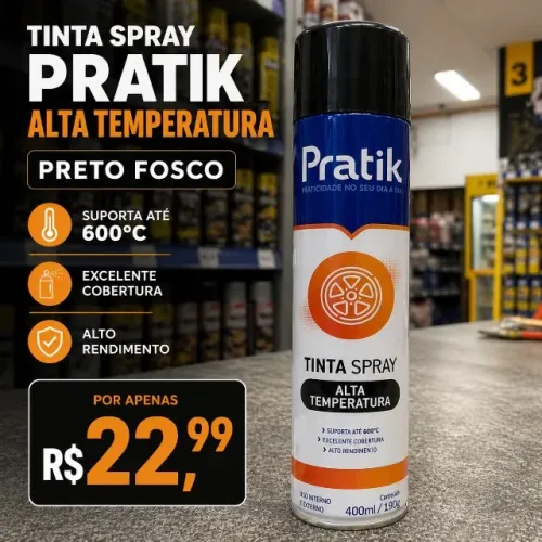Tinta Spray Pratik Alta Temperatura Preto Fosco 400ml