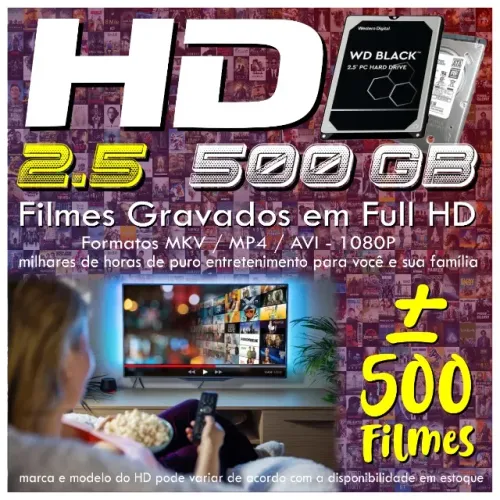 HD 500GB 2.5  SATA / Com + Ou - 500 Filmes Gravados Em Full Hd