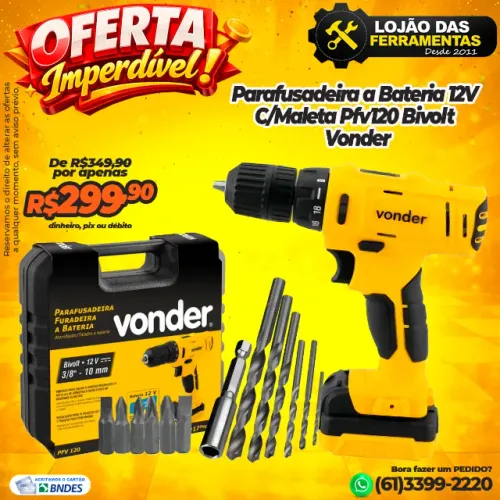 Parafusadeira 12V Bateria Pfv120 Bivolt Vonder