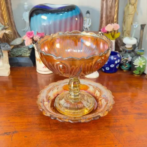 Compoteira com Prato de Apoio Carnival Glass