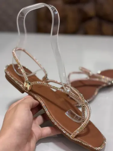 Sandália Rasteirinha Pedra Strass Brilhosa