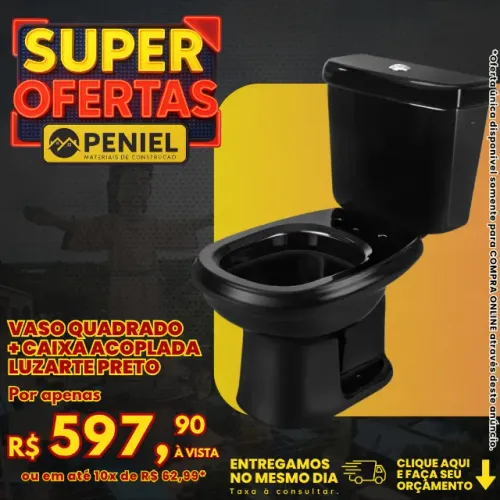 Vaso Quadrado + Caixa Acoplada Luzarte Preto