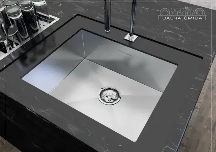 Cuba Inox Embutir Quadrada 54x44cm Escovada Calha Úmida