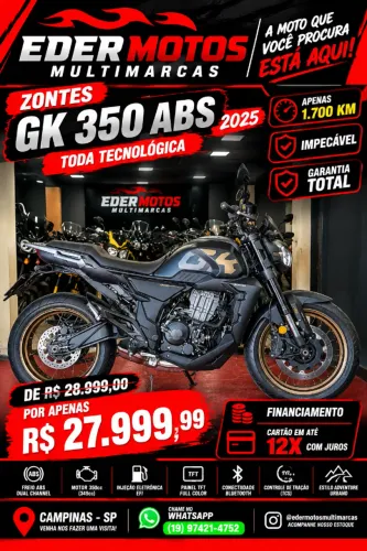 ZONTES GK 350 2025 PRETA IMPECAVEL COM APENAS 1.900KM E GARANTIA TOTAL