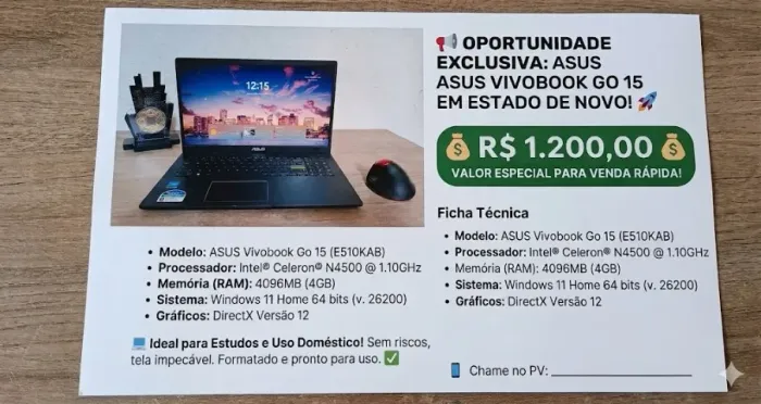 Notebook ASUS 15 Polegadas pra sair hj
