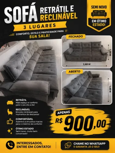 Sofá retrátil e reclinável 