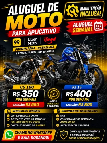 ALUGUEL DE MOTO PARA APLICATIVO