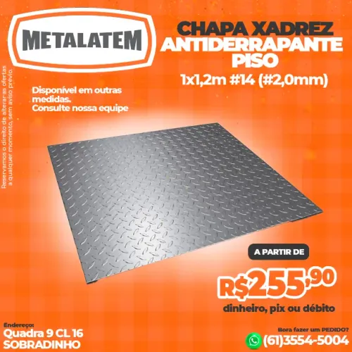 Chapa Xadrez Antiderrapante Piso 1x1,20m #14 (#2,0mm)