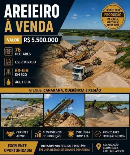 Porto de Areia à venda, 760000 m² por R$ 5.500.000 - Canarana/MT