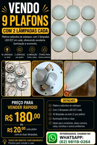 VENDO 9 PLAFONS COM LÂMPADAS