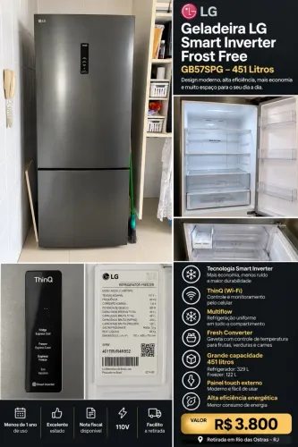 Geladeira LG Smart Inverter Frost Free 451L 110V - Menos de 1 Ano