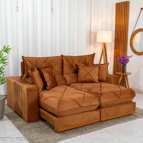 Sofá Retrátil Reclinável 2.00m Veludo Terracota 24 - Molas Ensacadas rf76