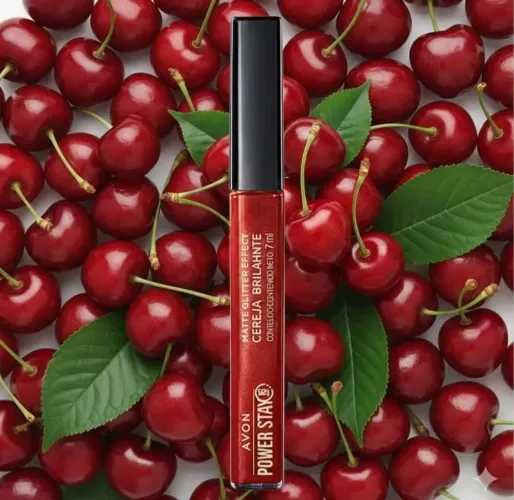 Batom Power Stay com glitter Cereja brilhante Avon