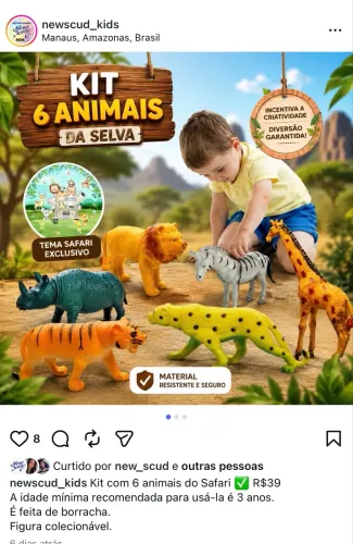 Kit com 6 animais do Safari