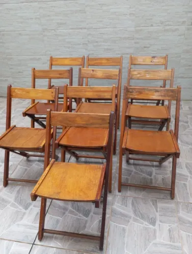 Kit 10 Cadeiras Dobrável de Madeira, para Bar, Restaurante ou Jardim