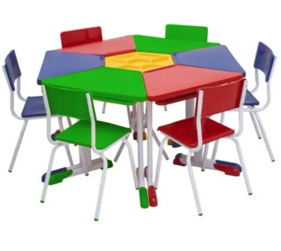KIT ESCOLAR HEXAGONAL Mesas e Cadeiras - 02 A 06 anos