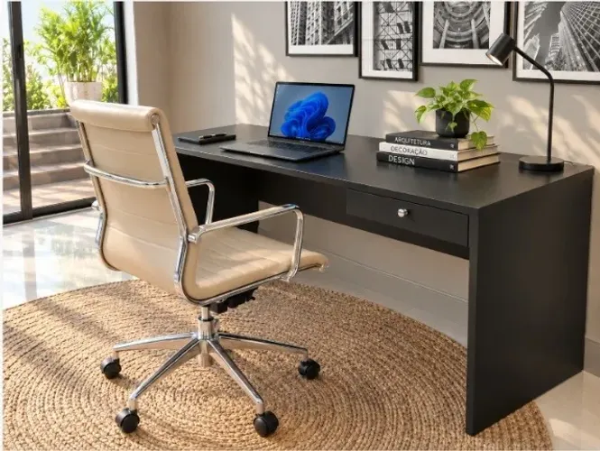 Mesa De Escritório Clean Work Blackout. 1 Gaveta: L100cm x P50cm x A74cm