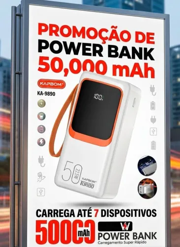 ? POWER BANK 50,000 mah 22,5 W CARREGA ATE 7 DISPOSITIVOS ?
