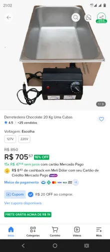 Derretedeira de chocolate 20kg 220v uma cuba.