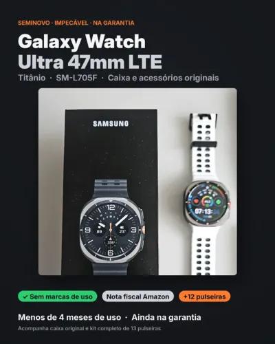 Samsung Galaxy Watch Ultra 47mm LTE Titânio + 12 Pulseiras