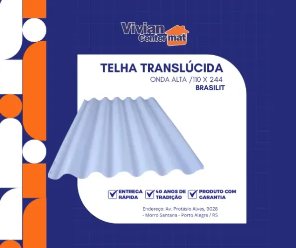 Telha de Polipropileno Ondulada Onda Alta 244x110cm Translúcida