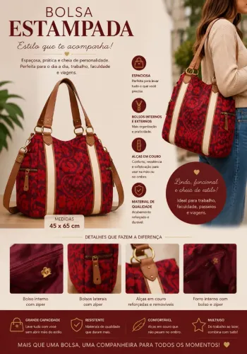 Bolsa feminina grande de tecido e couro