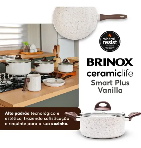 Jogo De Panelas Brinox Smart Plus 6pçs Ceramic Life Vanilla