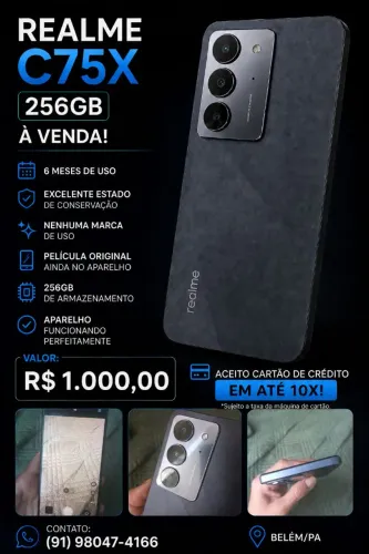 VENDO EXCELENTE CELULAR EM ATE 10X NO CARTÃO REALME C75X 256G