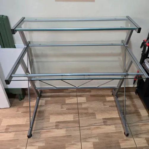 Mesa Escritório de Metal com Tampo de Vidro 0,90 largura