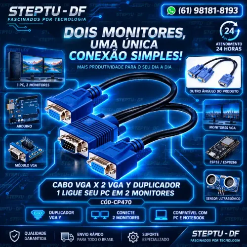 Cabo Y Duplicador 1 Vga X 2 Vga Ligue Seu Pc Em 2 Monitores Automação COD-CP470 