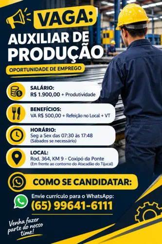 Vaga para Auxiliar de Produção