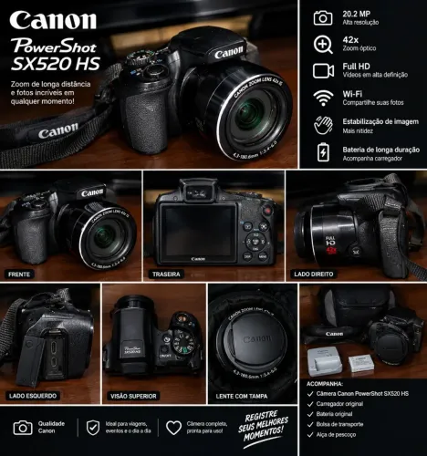 Câmera Canon PowerPoint SX520 HS - Zoom 42x