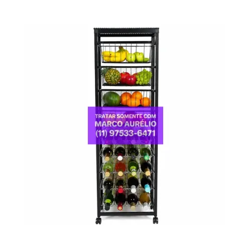Fruteira Alta de Rodízios em Aço Inox e Cromado 7 Prateleiras - R$ 500