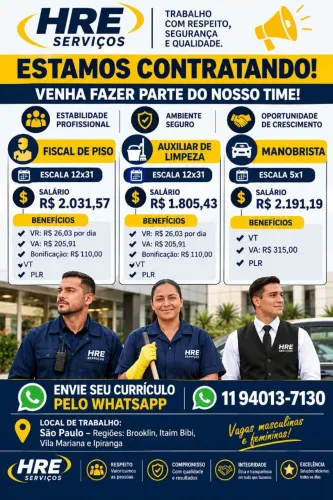 ESTAMOS CONTRATANDO PARA: SÃO PAULO E GUARULHOS