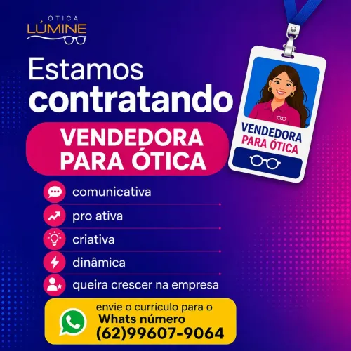 Vaga para Vendedora para Ótica 