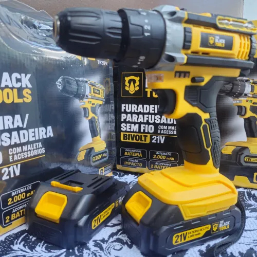 Parafusadeira Furadeira de Impacto TB-21PX 21V 2 Baterias + Maleta The Black Tools