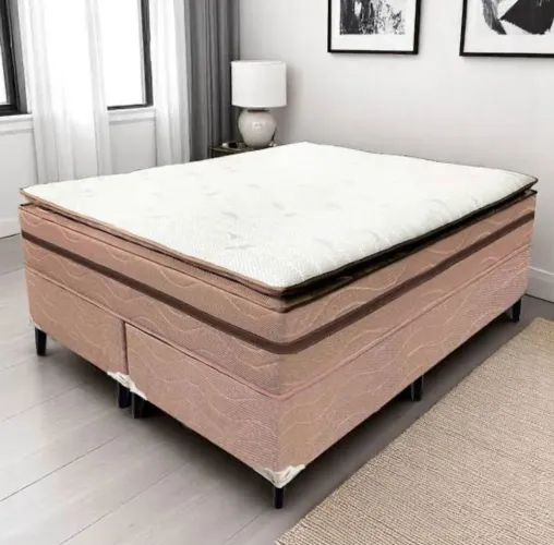 Cama Box Queen Eco Confort Soft Pluma (Base + Colchão com molas ensacadas) | Entrega imedi