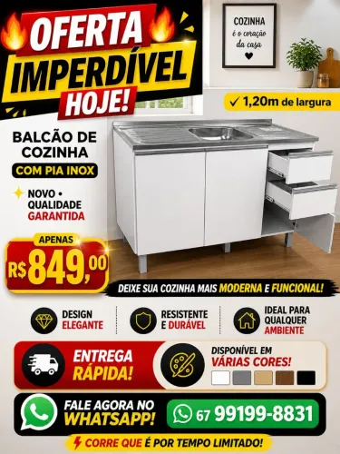 Armário de cozinha com pia inox novo Garantia 
