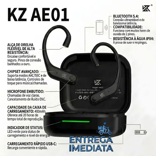 KZ AE01 Adaptador Bluetooth 5.4 Original - Novo Caixa Lacrada.