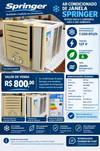 Ar Condicionado Springer Midea 7.500 BTUs de janela. R$ 800,00