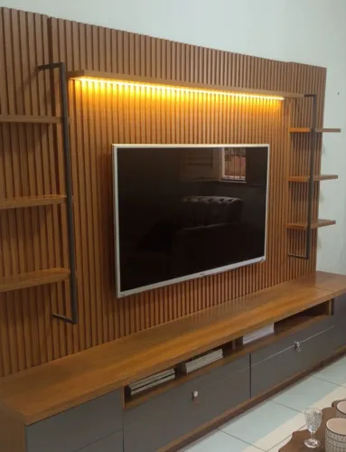 Painel ripado x mesas 6 cadeiras